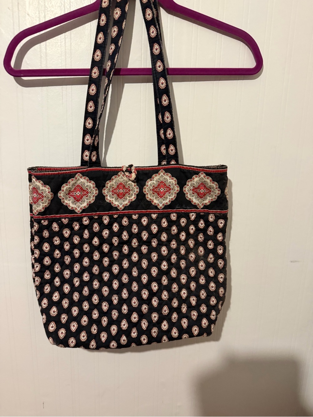 Vera Bradley Quilted Black & Red Patterned Tote Bag